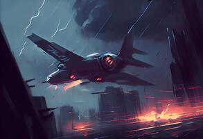 illustration La peinture de Avions en volant dans le orage . ai généré. photo