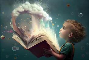 enfant livre imagination. ai généré. photo