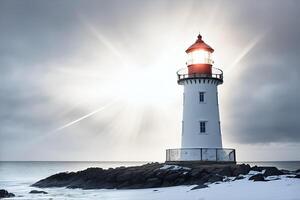 phare la tour avec balise de lumière. ai généré photo