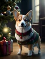 corgi dans Noël arrêtez-vous. ai généré photo