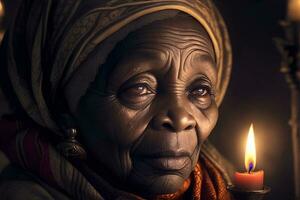 portrait de une très vieux africain femme. ai généré photo