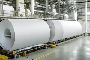 à l'intérieur une papier moulin ou papier production usine. ai généré photo