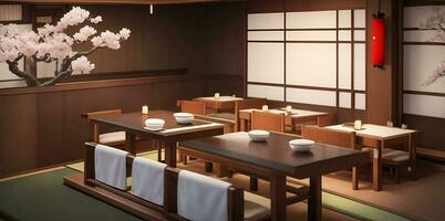 Japonais restaurant. les tables dans une classique style traditionnel Japonais style restaurant. ai généré photo