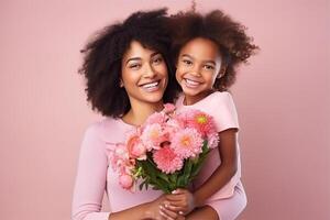 content les mères journée afro américain famille content enfant fille. ai généré photo