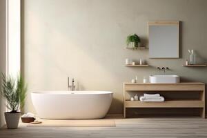 une salle de bains avec une blanc baignoire et couler. ai généré photo