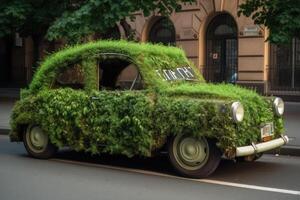 voiture fabriqué de Naturel vert les plantes. éco amical transport. génératif ai photo