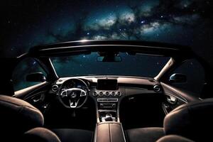 voiture intérieur avec espace galaxie Contexte. génératif ai photo