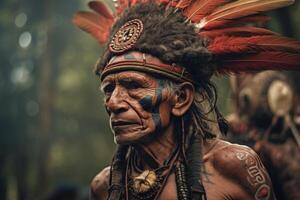 portrait de indigène tribu homme. originaire de américain personnes. génératif ai photo
