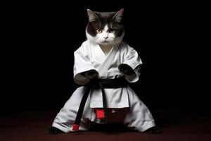 chat portant kimono pour martial arts. génératif ai photo