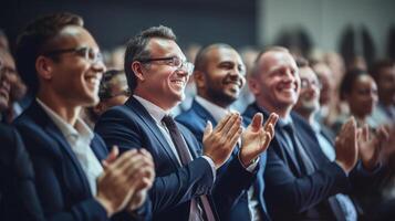 affaires gens applaudir à conférence. génératif ai photo