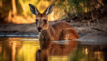 cerf oreille alerte, à la recherche à caméra dans la nature généré par ai photo