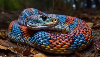 toxique vipère rampe sur branche dans forêt généré par ai photo