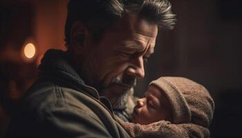 père et fils embrasser, souriant avec l'amour généré par ai photo