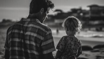 père et fils marche, profiter la nature beauté généré par ai photo