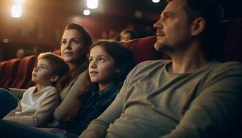 famille collage en train de regarder film ensemble dans théâtre généré par ai photo