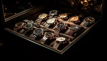 luxe montre-bracelet dégage élégance avec brillant or généré par ai photo