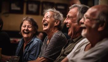 souriant groupe de adultes profiter fin de semaine Activités généré par ai photo