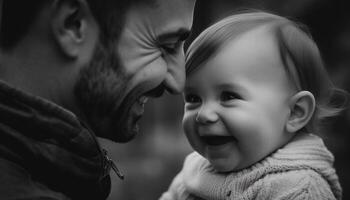 père et fils embrasser, souriant avec l'amour généré par ai photo