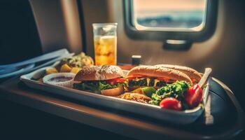 grillé du boeuf Burger et frites, rafraîchissant Cola généré par ai photo