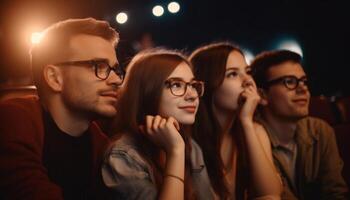 Jeune adultes prendre plaisir vie nocturne à populaire concert généré par ai photo