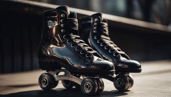 vieux façonné des sports chaussure dentelle sur rouleau patin généré par ai photo
