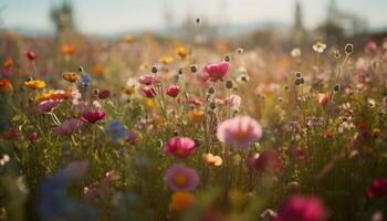 fleurs sauvages Prairie dans été, vibrant couleurs abonder généré par ai photo