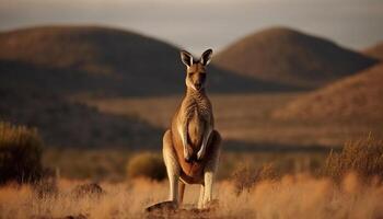 mignonne marsupial permanent dans herbeux paysage en alerte à la recherche généré par ai photo