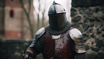 Chevalier dans armure manie épée pour bataille généré par ai photo