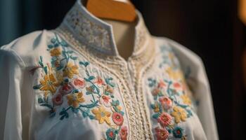 multi coloré robe, tissé avec élégance et broderie généré par ai photo