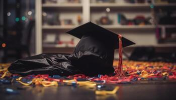 Succès fête étudiant reçoit diplôme à l'intérieur généré par ai photo