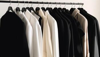 mode collection pendaison dans moderne Vêtements boutique généré par ai photo