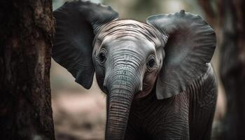 grand africain l'éléphant en marchant dans tranquille région sauvage généré par ai photo