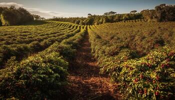 vert feuilles sur vignoble, mûr pour récolte généré par ai photo