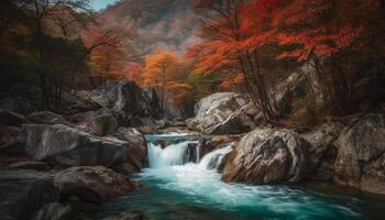 chute feuilles, écoulement eau, l'automne beauté généré par ai photo