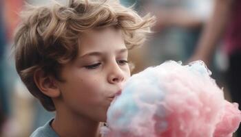 mignonne les enfants profiter la glace crème en plein air sur une été journée généré par ai photo