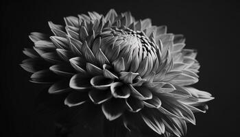 Jaune dahlia fleur sur noir arrière-plan, beauté dans monochrome généré par ai photo