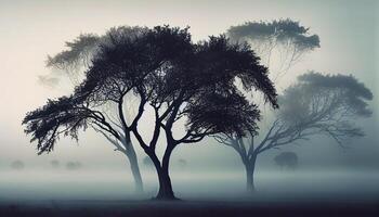 silhouette de un vieux arbre tronc à crépuscule ,génératif ai photo