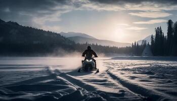 conduite par extrême terrain, une motard aventure généré par ai photo