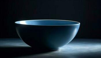 brillant bleu vaisselle bol sur nettoyer noir Contexte généré par ai photo