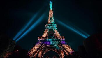 illuminé casino et grattes ciels lumière en haut le nuit généré par ai photo