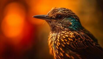 multi coloré étourneau perché sur bifurquer, proche en haut généré par ai photo