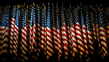 américain drapeau dans rangée de étoile formes, patriotique fête généré par ai photo