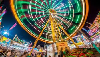 vibrant carrousel s'enflamme excitation avec multi coloré filage roue généré par ai photo