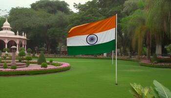 Indien drapeau symbolise patriotisme et triomphe à nationale point de repère le golf cours généré par ai photo