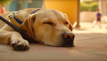 d'or retriever chiot séance en plein air, à la recherche à caméra avec fidélité généré par ai photo