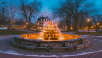 illuminé architecture de célèbre monument dans ville à crépuscule généré par ai photo