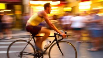 en bonne santé modes de vie dans le ville vélo, marche, et exercice en plein air généré par ai photo