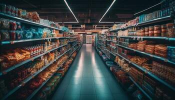 abondance de Frais les courses dans supermarché rayon généré par ai photo