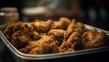 croquant frit poulet sur plaque, mauvais pour la santé repas généré par ai photo