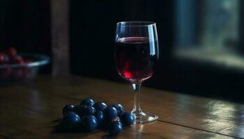 Frais cabernet sauvignon grain de raisin dans verre de vin, luxe encore la vie fête généré par ai photo
